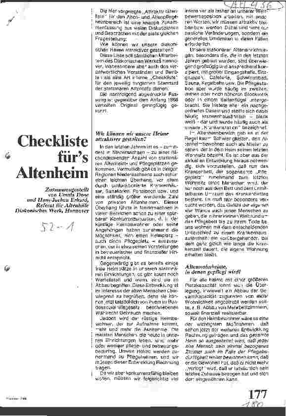 Vorschauseite 1: Checkliste fürs Altenheim Referat für Altenhilfe Diakonisches Werk, Hannover
