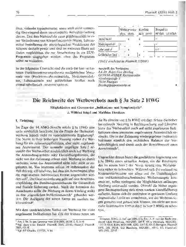 Vorschauseite 1: Die Reichweite des Werbeverbots nach § 3a Satz 2 HWGMöglichkeiten und Grenzen der Indikationsund Symptomlyrik