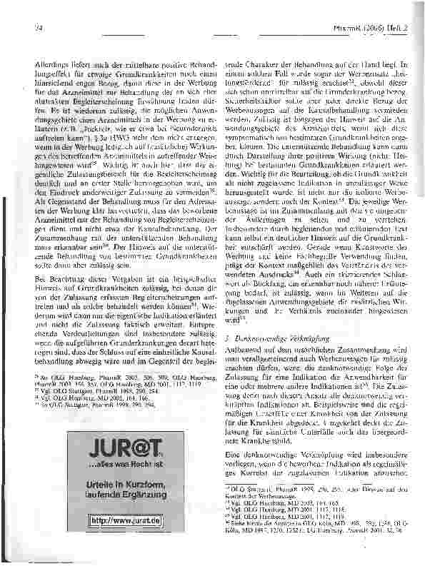Vorschauseite 5: Die Reichweite des Werbeverbots nach § 3a Satz 2 HWGMöglichkeiten und Grenzen der Indikationsund Symptomlyrik