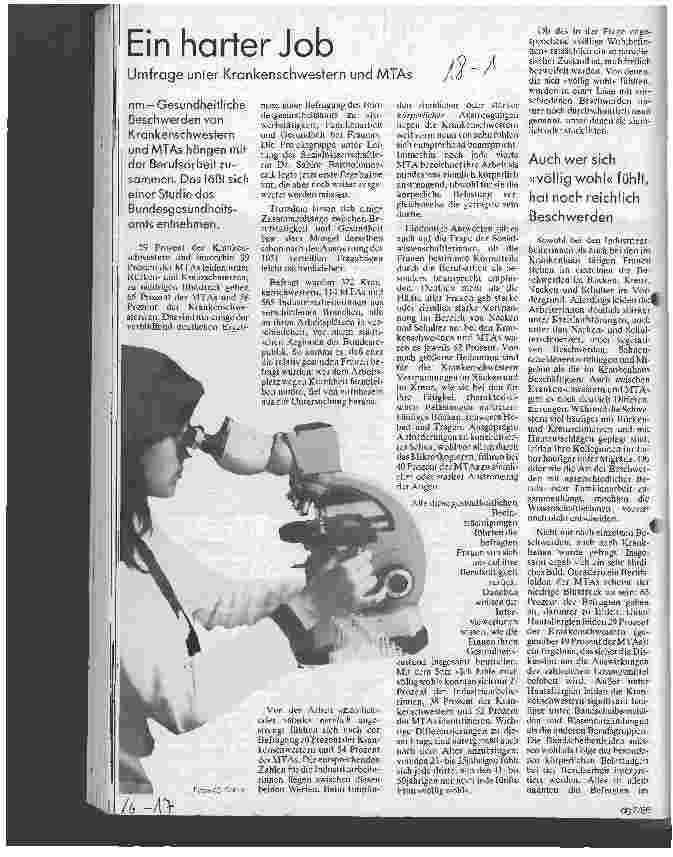 Vorschauseite 1: Ein harter Job Umfrage unter Krankenschwestern und MTAs