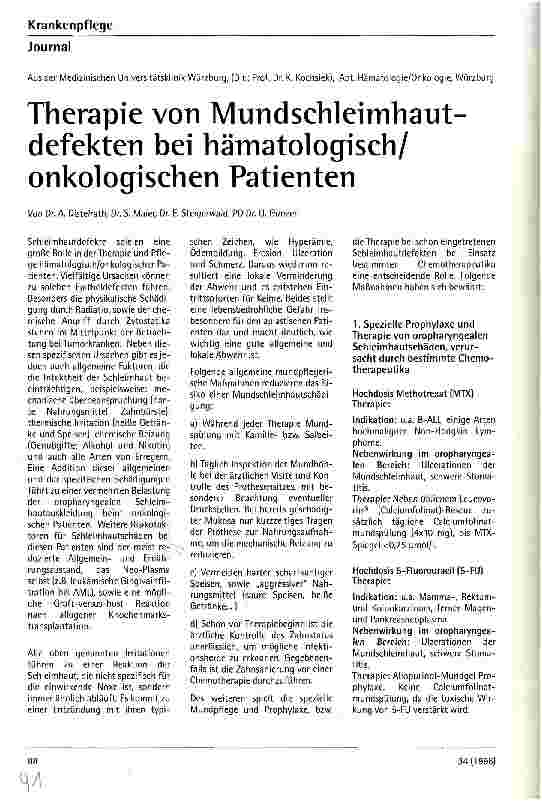 Vorschauseite 1: Therapie von Mundschleimhautdefekten bei hämatologisch/onkologischen Patienten