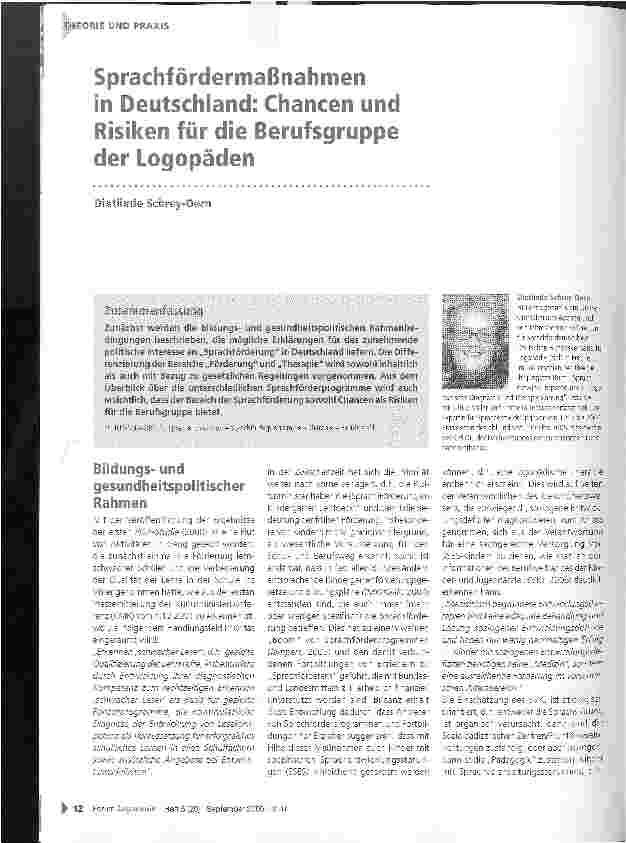 Vorschauseite 1: Sprachfördermaßnahmen in Deutschland: Chancen und Risiken für die Berufsgruppe der Logopäden