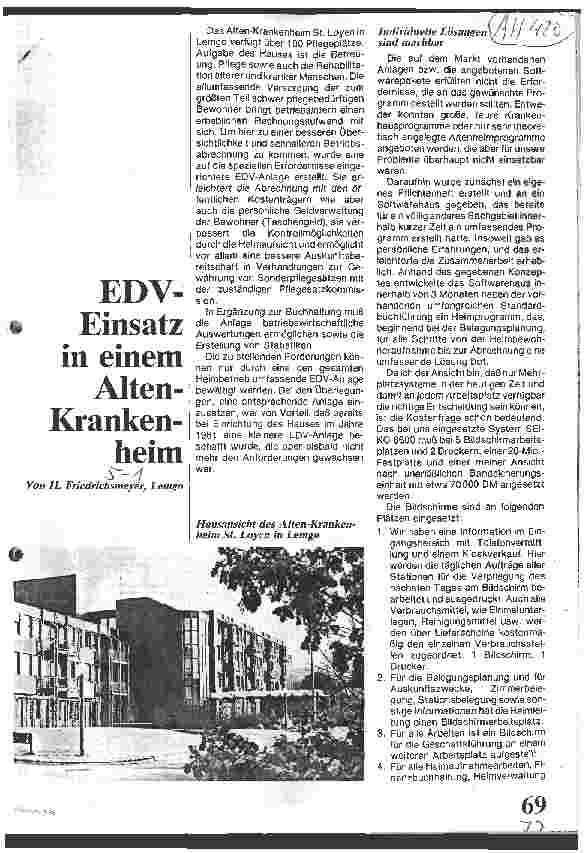 Vorschauseite 1: EDV - Einsatz in einem Alten- Krankenheim