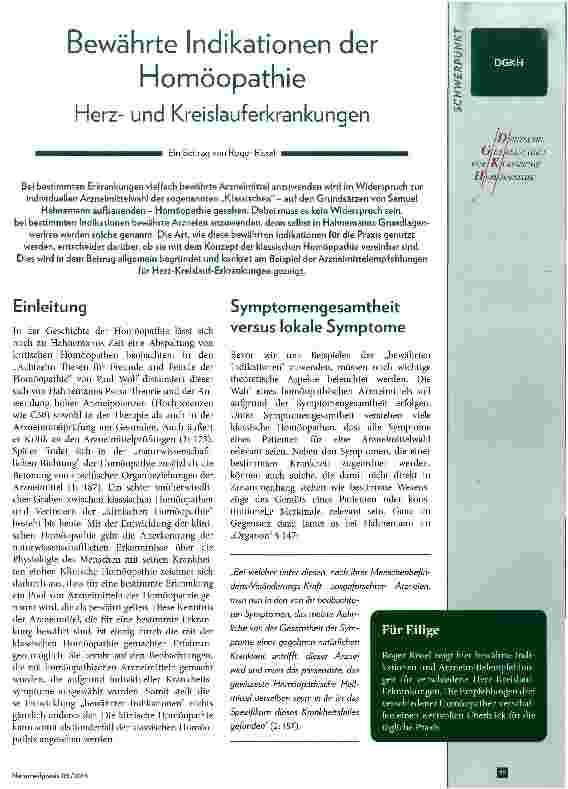 Vorschauseite 1: Bewährte Indikationen der Homöopathie Herzund Kreislauferkrankungen