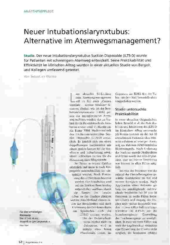 Vorschauseite 1: Neuer Intubationslarynxtubus: Alternative im Atemwegsmanagement?