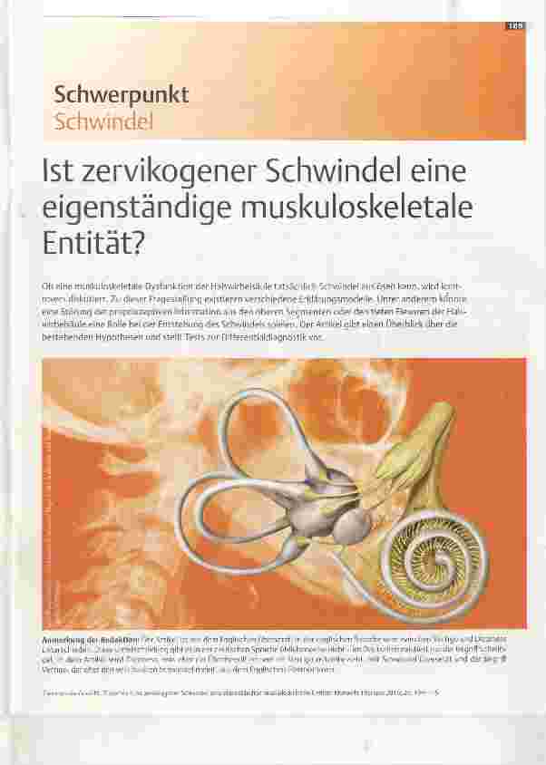 Vorschauseite 1: Ist zervikogener Schwindel eine eigenständige muskuloskeletale Entität?
