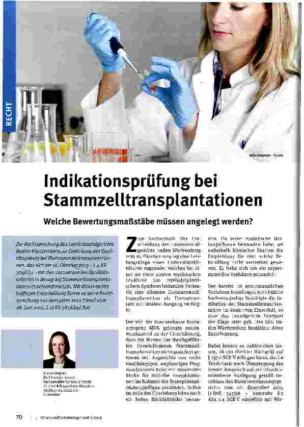 Vorschauseite 1: Indikationsprüfung bei Stammzelltransplantationen