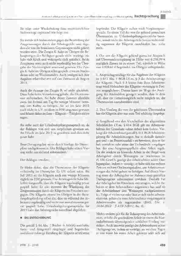 Vorschauseite 3: Arbeit nach arbeitgeberseitig erstelltem Dienstplan Überstundenvergütung und Urlaubsabgeltung