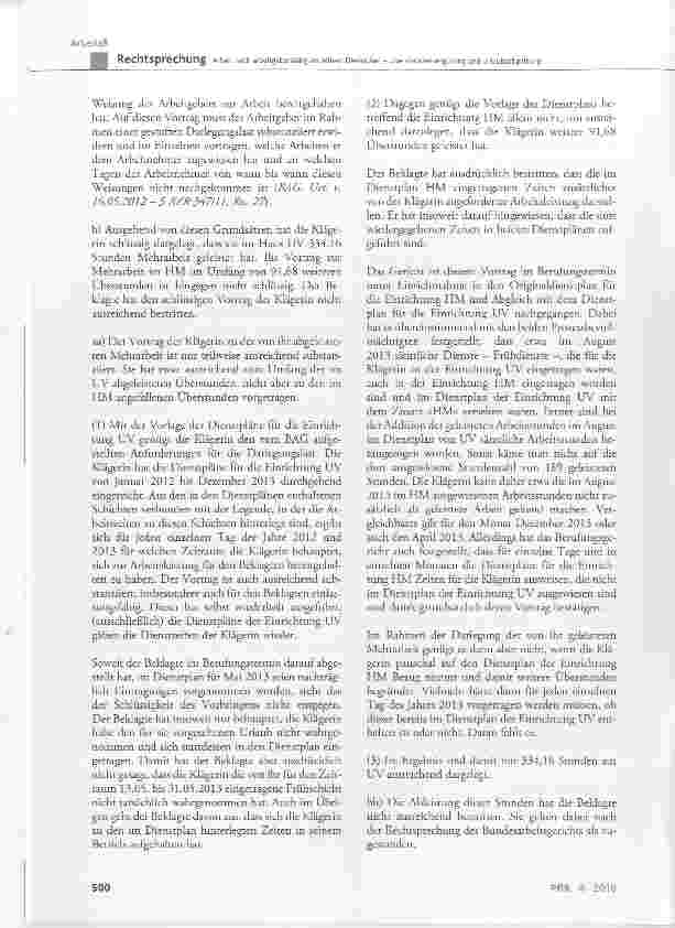 Vorschauseite 4: Arbeit nach arbeitgeberseitig erstelltem Dienstplan Überstundenvergütung und Urlaubsabgeltung