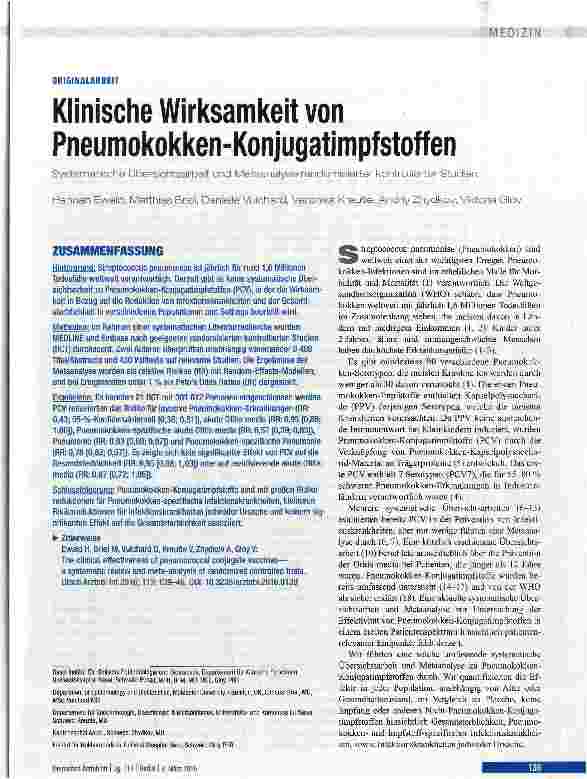 Vorschauseite 1: Klinische Wirksamkeit von Pneumokokken-Konjugatimpfstoffen