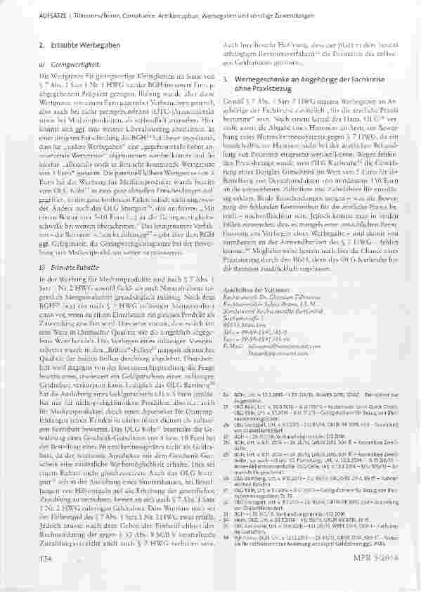Vorschauseite 4: Compliance: Antikorruption, Werbegaben und sonstige Zuwendungen Aktuelle Entwicklungen und Rechtsprechungsübersicht