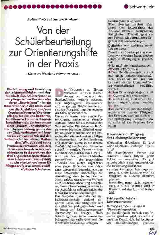 Vorschauseite 1: Von der Schülerbeurteilung zur Orientierungshilfe in der Praxis