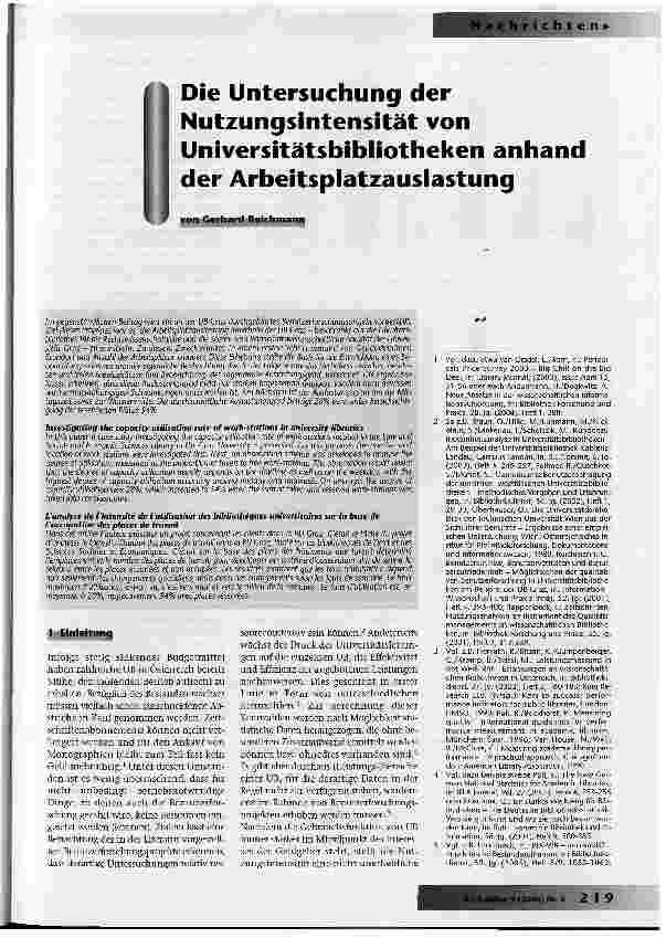 Vorschauseite 1: Die Untersuchung der Nutzungsintensität von Universitätsbibliotheken anhand der Arbeitsplatzauslastung