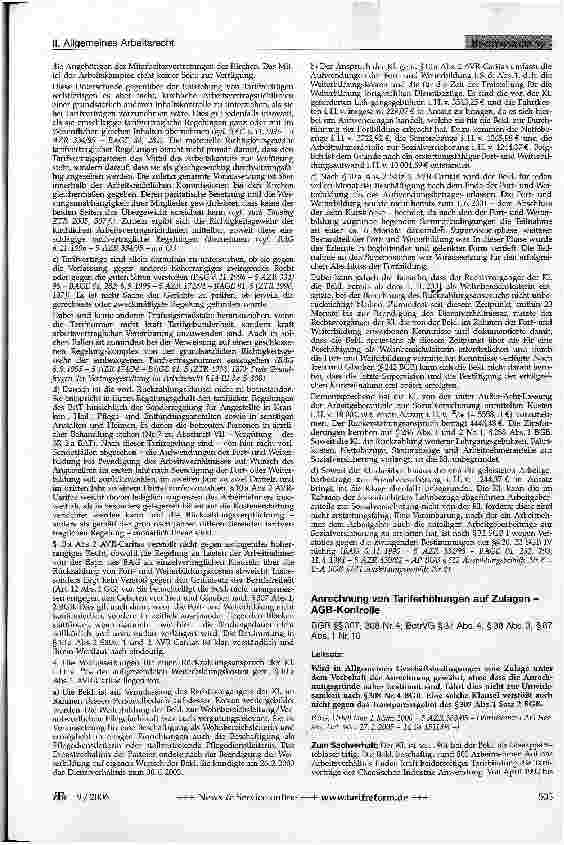 Vorschauseite 1: Anrechnung von Tariferhöhungen auf Zulagen -AGB-Kontrollegehende Tätigkeit