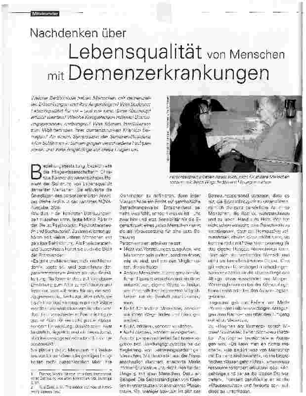 Vorschauseite 1: Nachdenken über Lebensqualität von Menschenmit Demenzerkrankungen