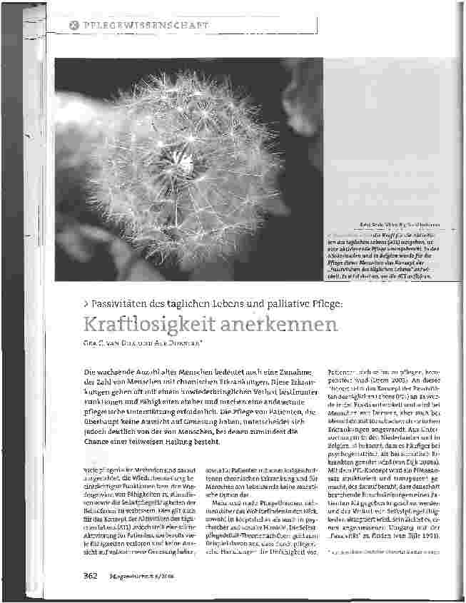 Vorschauseite 1: Kraftlosigkeit anerkennenPassivitäten des täglichen Lebens und palliative Pflege: