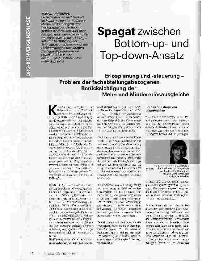 Vorschauseite 1: Spagat zwischen Bottom-upund Top-down-AnsatzErlösplanung und -Steuerung -Problem der fachabteilungsbezogenen Berücksichtigung derMehrund Mindererlösausgleiche