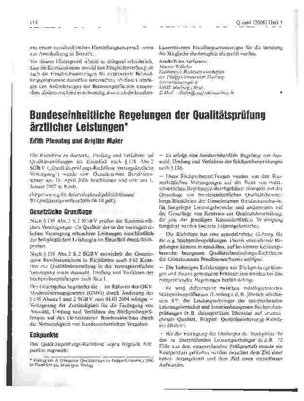 Vorschauseite 1: Bundeseinheitliche Regelungen der Qualitätsprüfung ärztlicher Leistungen