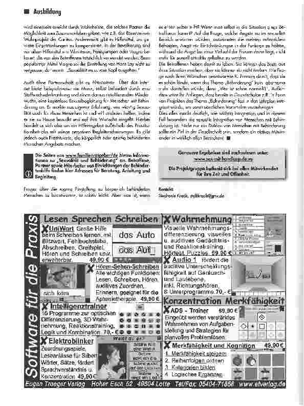 Vorschauseite 3: Ohne Sex würde etwas fehlen!Bericht über ein Projekt der Ergotherapieschülerlnnen in Rosenheim