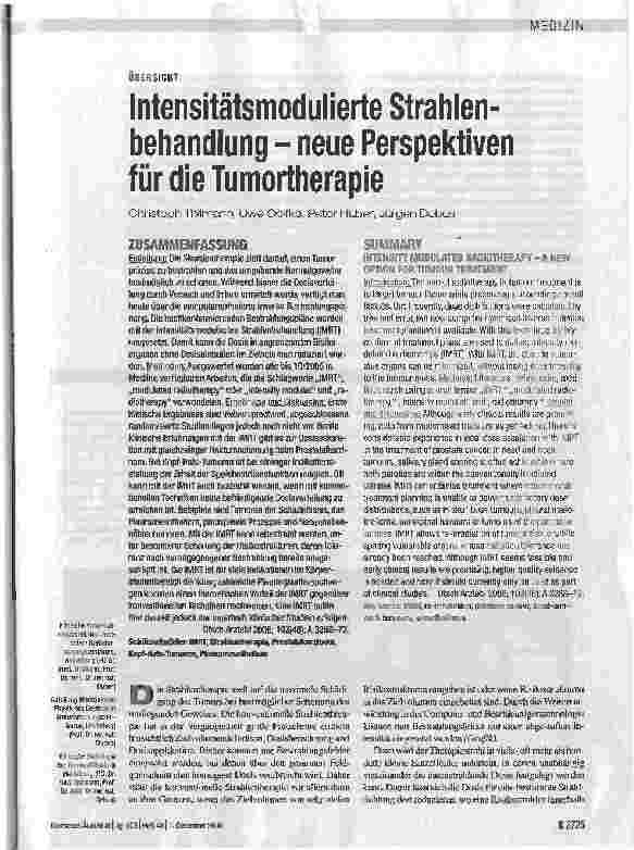 Vorschauseite 1: Intensitätsmodulierte Strahlenbehandlung - neue Perspektiven für die Tumortherapie