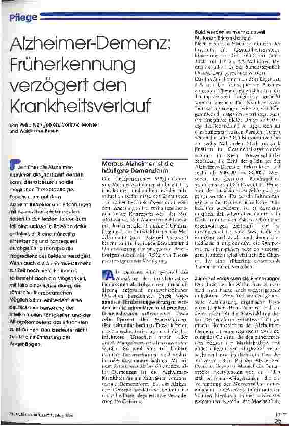 Vorschauseite 1: Alzheimer-Demenz: Früherkennung verzögert den Krankheitsverlauf