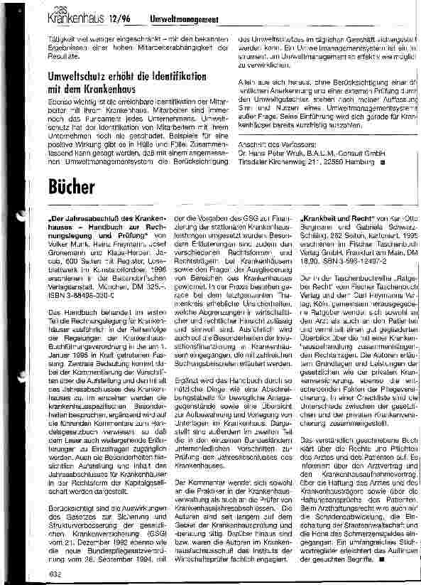 Vorschauseite 3: Umweltmanagement im Krankenhaus Integration des Umweltschutzes in alle Unternehmensbereiche