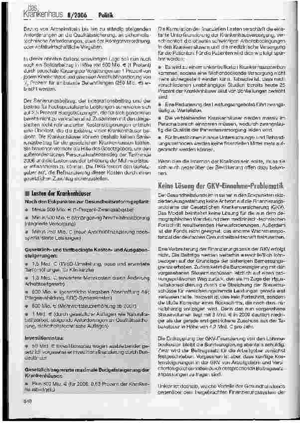 Vorschauseite 2: DKG zu den Eckpunkten einer Gesundheitsreform 2006