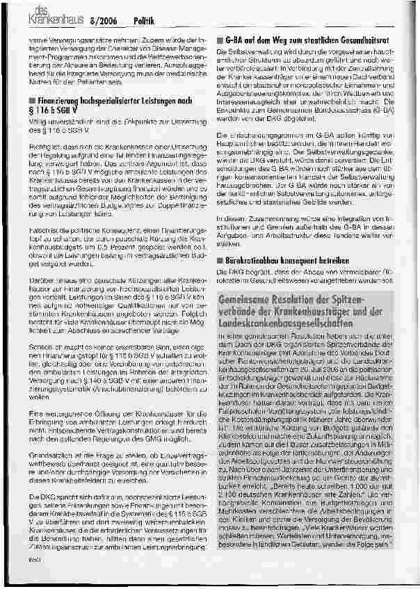 Vorschauseite 4: DKG zu den Eckpunkten einer Gesundheitsreform 2006
