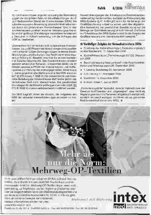Vorschauseite 5: DKG zu den Eckpunkten einer Gesundheitsreform 2006