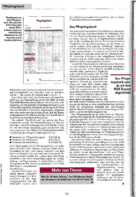 Vorschauseite 3: Ein Tagebuch für die Pflege Das Beratungsprojekt Pflege an der Hans-Weinberger-Akademie führte zur Entwicklung eines Pflegetagebuches