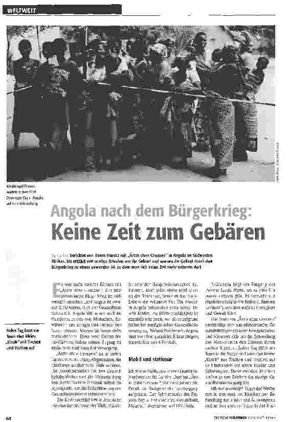 Vorschauseite 1: Angola nach dem Bürgerkrieg:Keine Zeit zum Gebären