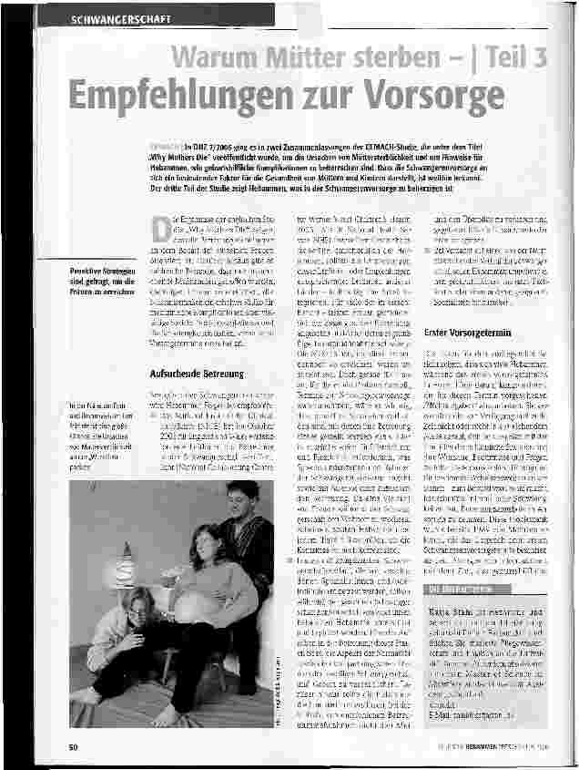Vorschauseite 1: Warum Mütter sterben - Teil 3 / Empfehlungen zur Vorsorge