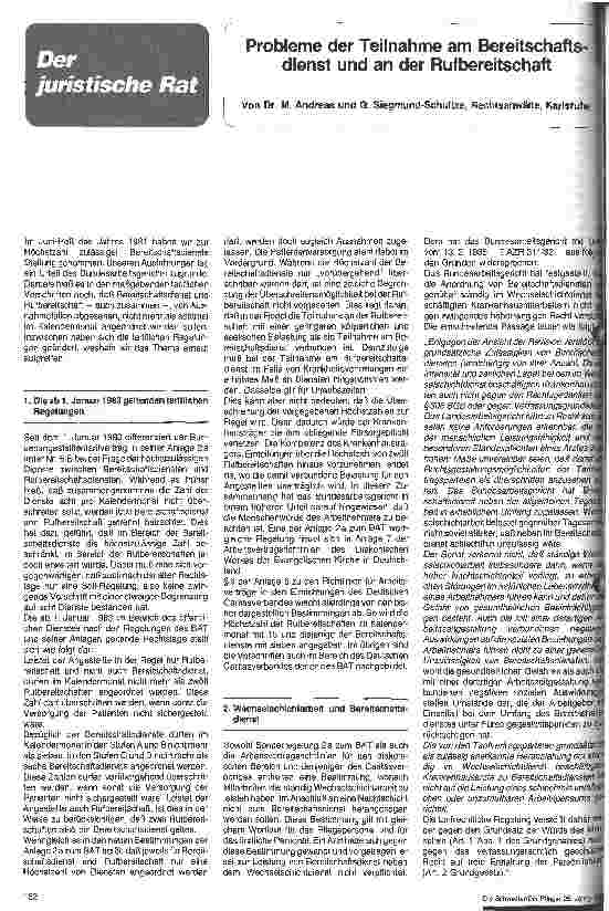 Vorschauseite 1: Probleme der Teilnahme am Bereitschaftsdienst und an der Rufbereitschaft