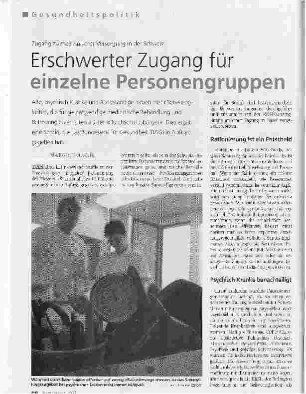 Vorschauseite 1: Zugang zu medizinischer Versorgung in der SchweizErschwerter Zugang für einzelne Personengruppen
