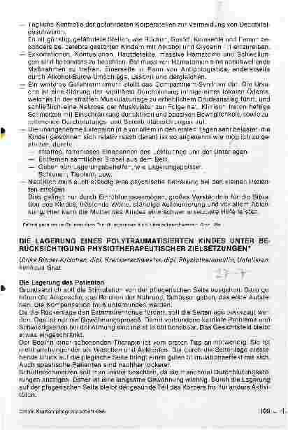Vorschauseite 1: Die Lagerung eines Polytraumatisierten Kindes unter Berücksichtigung physiotherapeutischer Zielsetzungen