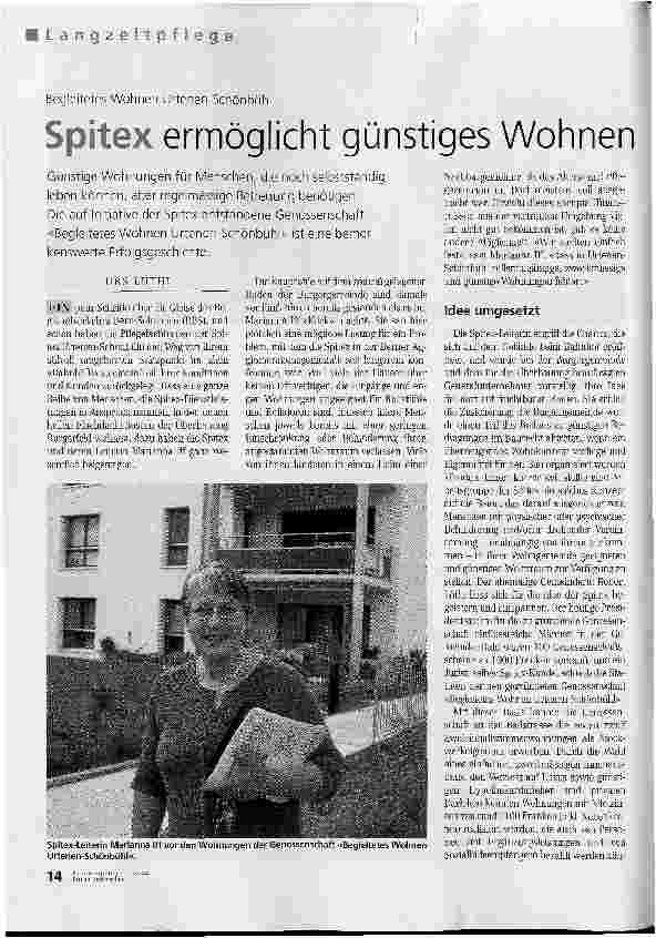 Vorschauseite 1: Begleitetes Wohnen Urtenen-Schönbühl - Spitex ermöglicht günstiges Wohnen