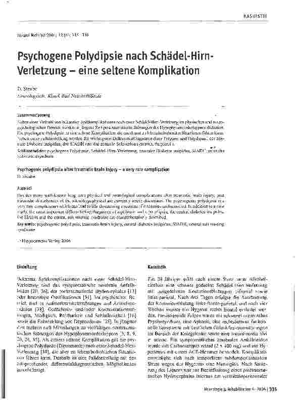 Vorschauseite 1: Psychogene Polydipsie nach Schädel-Hirn Verletzung - eine seltene Komplikation
