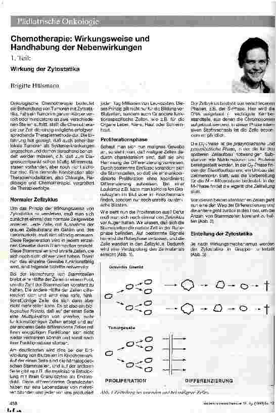 Vorschauseite 1: Chemotherapie: Wirkungsweise und Handhabung der Nebenwirkungen 1. Teil: Wirkung der Zytostatika