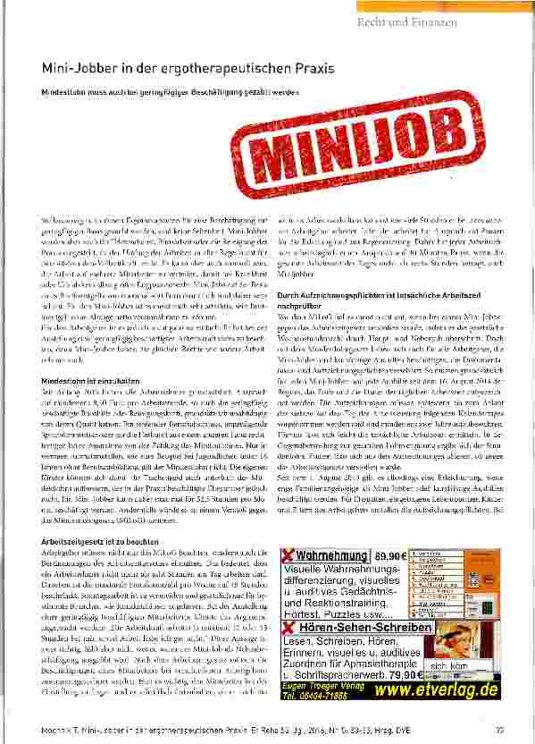 Vorschauseite 1: Mini-Jobber in der ergotherapeutischen Praxis