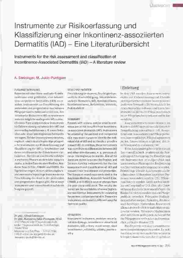 Vorschauseite 1: Instrumente zur Risikoerfassung und Klassifizierung einer Inkontinenz-assoziierten Dermatitis (lAD) - Eine Literaturübersicht