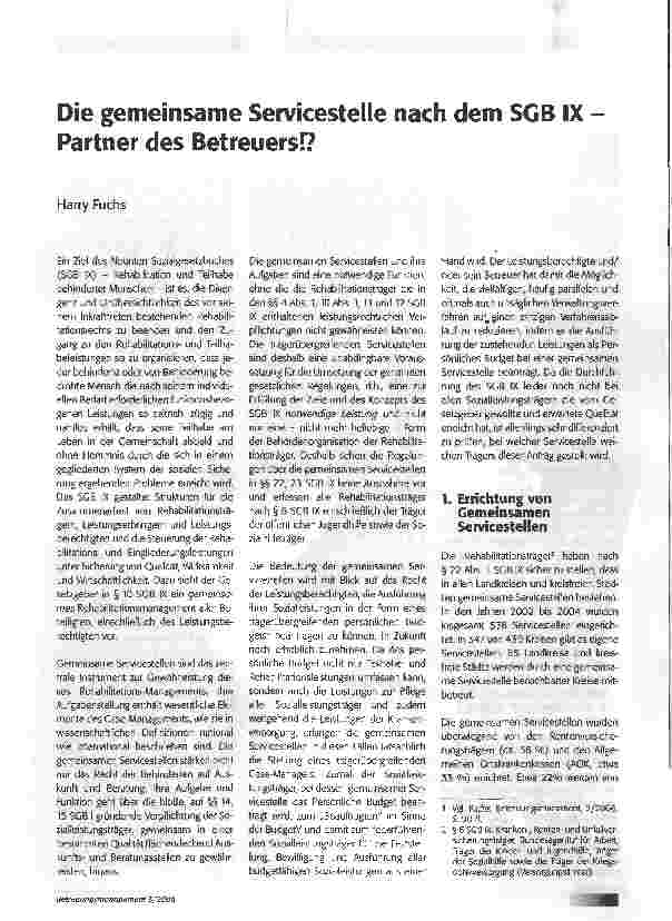 Vorschauseite 1: Die gemeinsame Servicestelle nach dem SGB IX -Partner des Betreuers!?