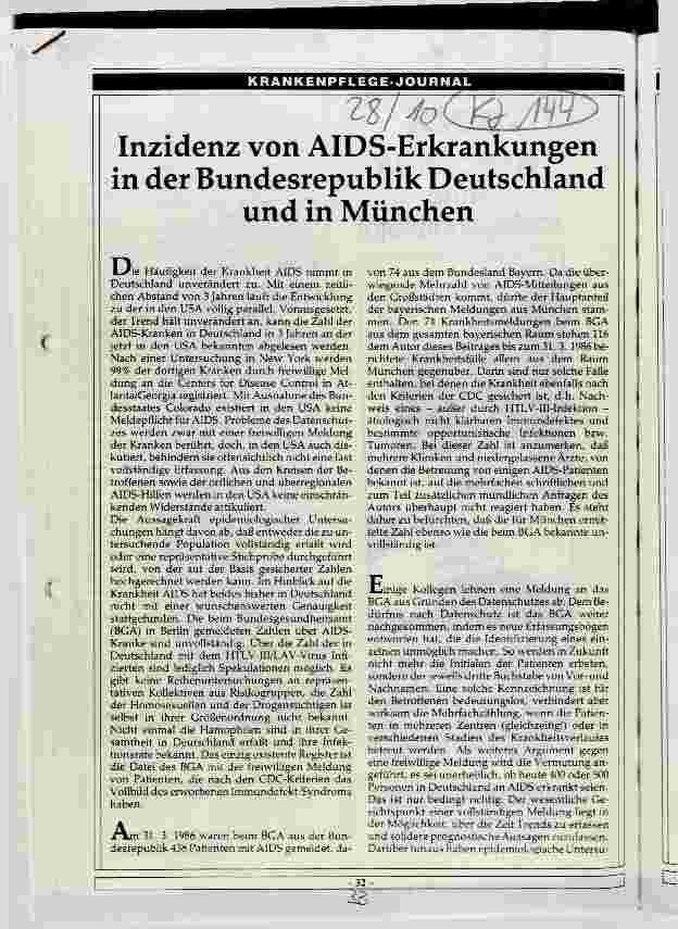 Vorschauseite 1: Inzidenz von AIDS-Erkrankungen in der Bundesrepublik Deutschland und in München