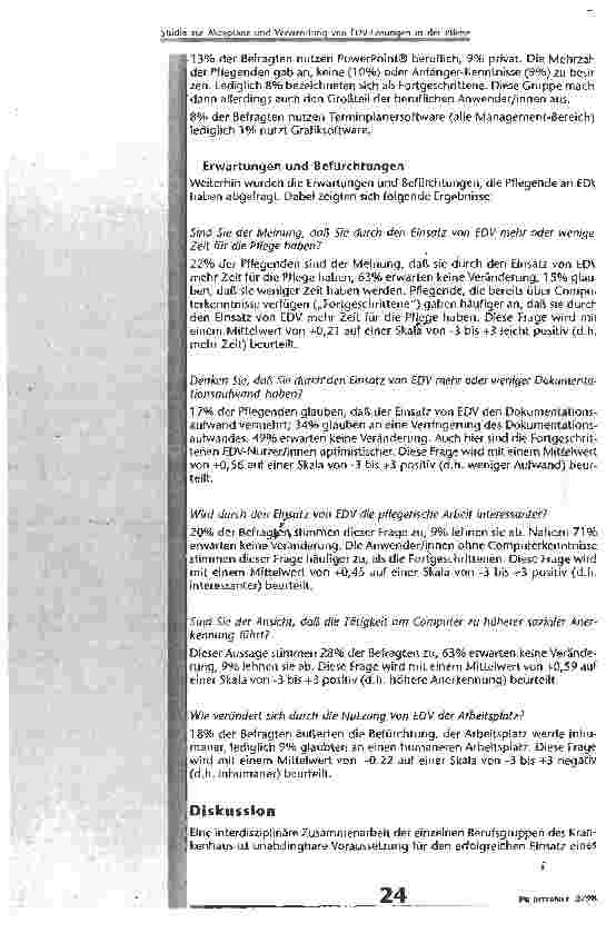 Vorschauseite 3: Studie zur Akzeptanz und Verwenduna von EDV- Lösungen in der Pflege