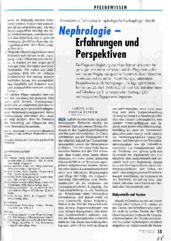 Vorschauseite 1: Nephrologie - Erfahrungen und Perspektiven Schweizerische Fachtagung für nephrologische Krankenpflege - Bericht