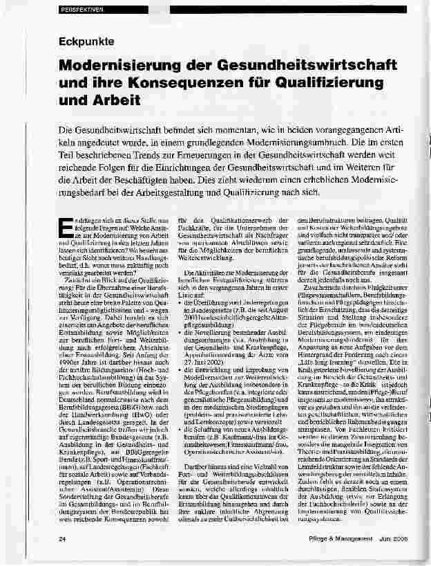 Vorschauseite 1: EckpunkteModernisierung der Gesundheitswirtschaft und ihre Konsequenzen für Qualifizierung und Arbeit