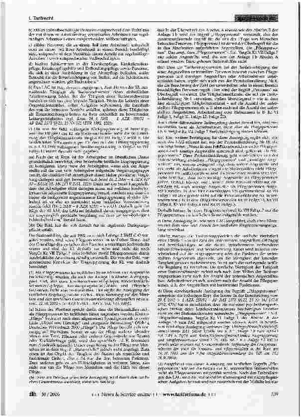Vorschauseite 2: Eingruppierung von Krankenschwestern bei Unterstellung von Pflegepersonen - BAT/BAT-0 Anh. 1 b VergGr. Kr VII