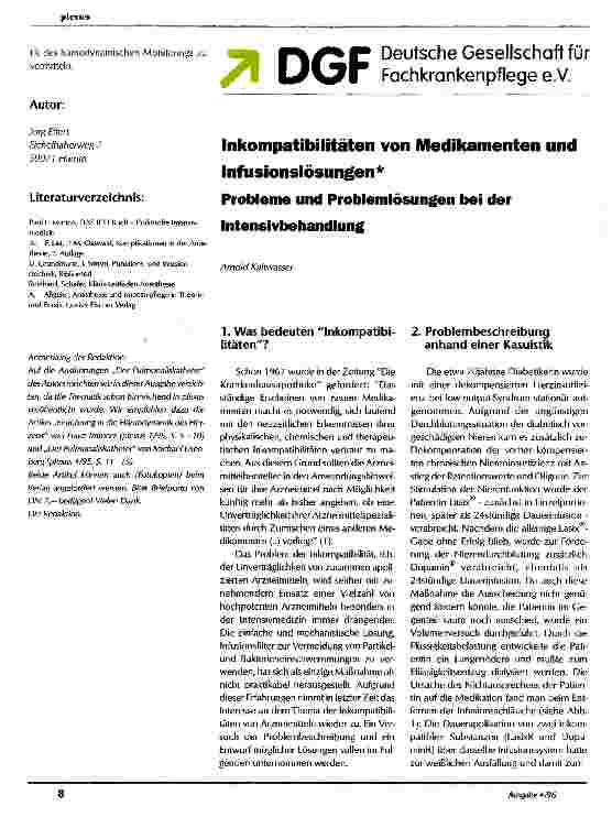 Vorschauseite 1: Inkompatibilitäten von Medikamenten und Infusionslösungen Probleme und Problemlösungen bei der Intensivbehandlung