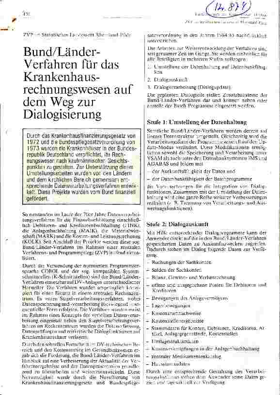 Vorschauseite 1: Bund/Länder-Verfahren für das Krankenhausrechnungswesen auf dem Weg zur Dialogisierung