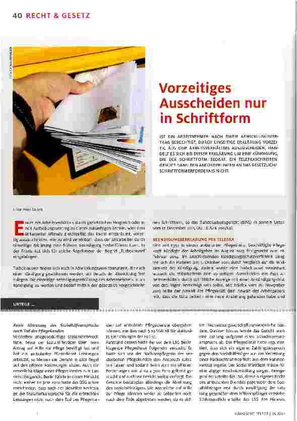 Vorschauseite 1: Vorzeitiges Ausscheiden nur in Schriftform
