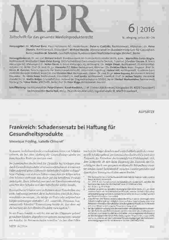 Vorschauseite 1: Frankreich: Schadensersatz bei Haftung für Gesundheitsprodukte
